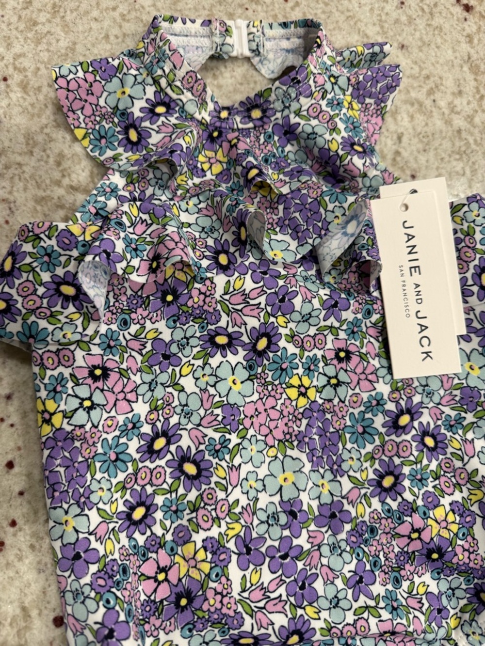 NWT Jane and Jack Floral Ruffle One-Piece Swimsuit - Purple Multi - Picture 2 of 3